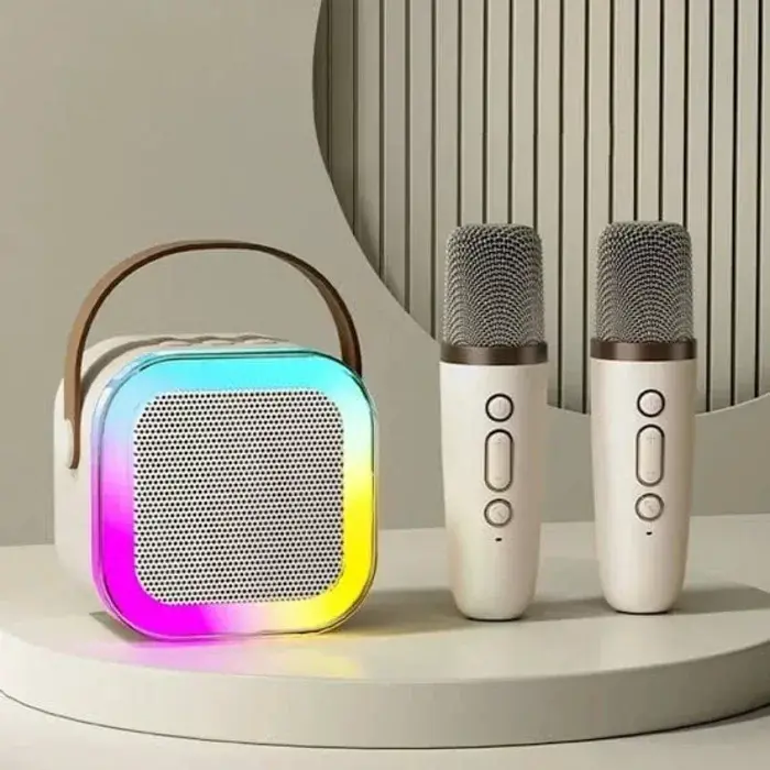 Portable RGB Bluetooth Karaoke Speaker with Dual Wireless Microphones - ২টি ওয়্যারলেস মাইক ও আরজিবি লাইটসহ পোর্টেবল কারাওকে স্পিকার
