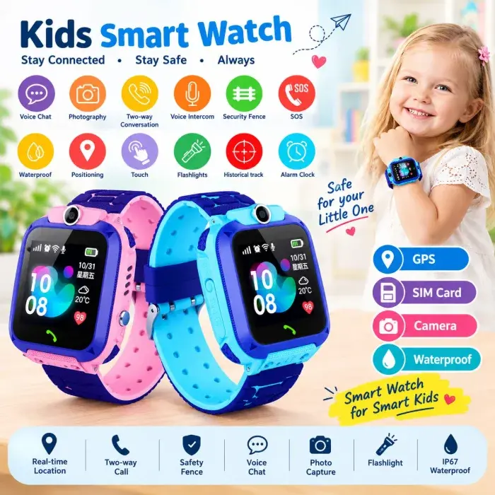 Kids Safe Tracker Smartwatch (Two-Way Calling) - বাচ্চাদের নিরাপত্তা ও যোগাযোগের জন্য আইপি৬৭ ওয়াটারপ্রুফ স্মার্ট ওয়াচ